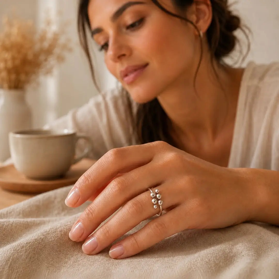 Model wearing the adjustable Soléne ring